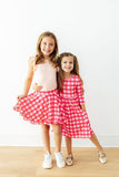 Hot Pink Gingham 3/4 Sleeve Pocket Twirl Dress