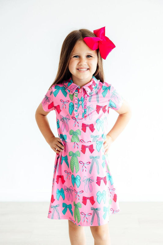 Pink Twirls & Ties S/S Polo Dress