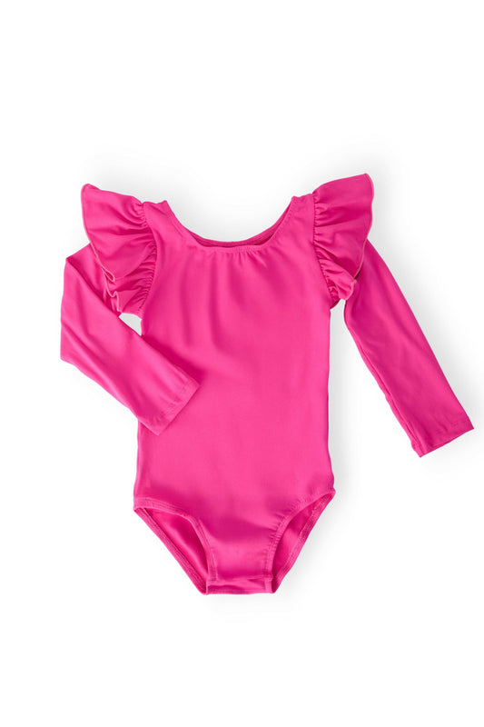 Hot Pink L/S Flutter Sleeve Leotard - Mila & Rose ® - Flyclothing LLC