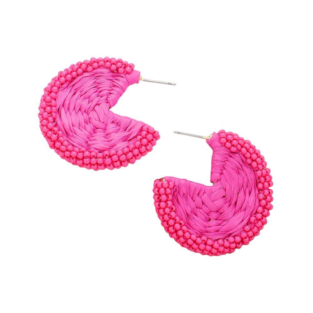 Raffia Wrapped Seed Beaded Round Earrings - Madeline Love - Flyclothing LLC