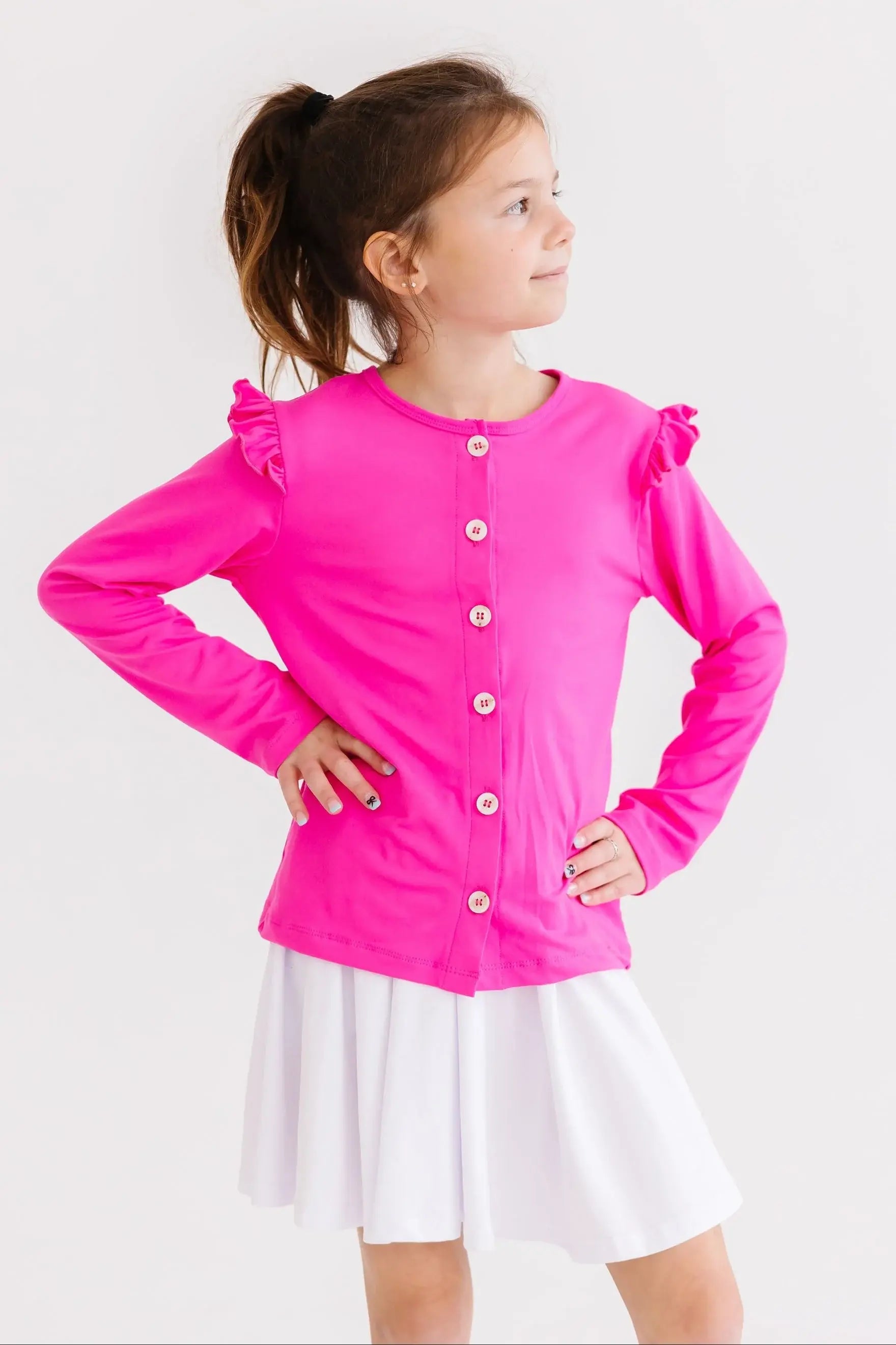 Hot Pink Ruffle Cardigan - Mila & Rose ® - Flyclothing LLC