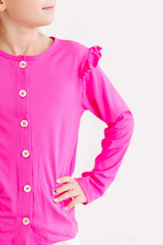 Hot Pink Ruffle Cardigan - Mila & Rose ® - Flyclothing LLC