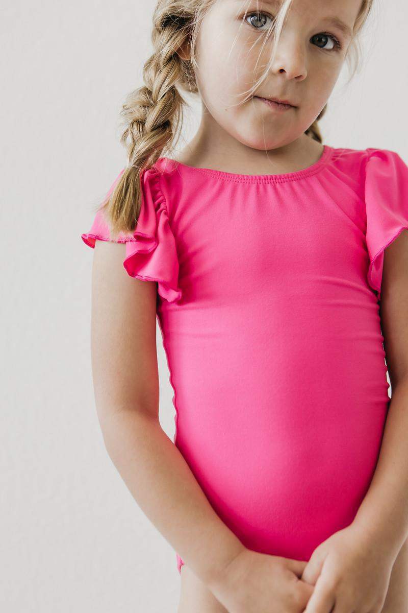 Hot Pink S/S Flutter Sleeve Leotard - Mila & Rose ® - Flyclothing LLC