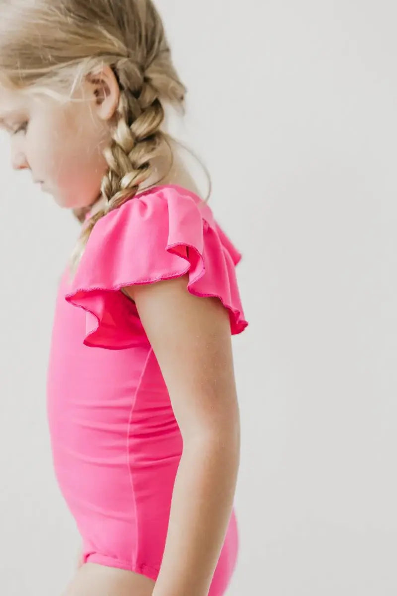 Hot Pink S/S Flutter Sleeve Leotard - Mila & Rose ® - Flyclothing LLC