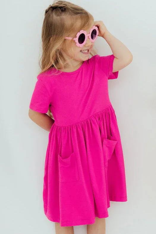 Hot Pink S/S Pocket Twirl Dress - Mila & Rose ® - Flyclothing LLC