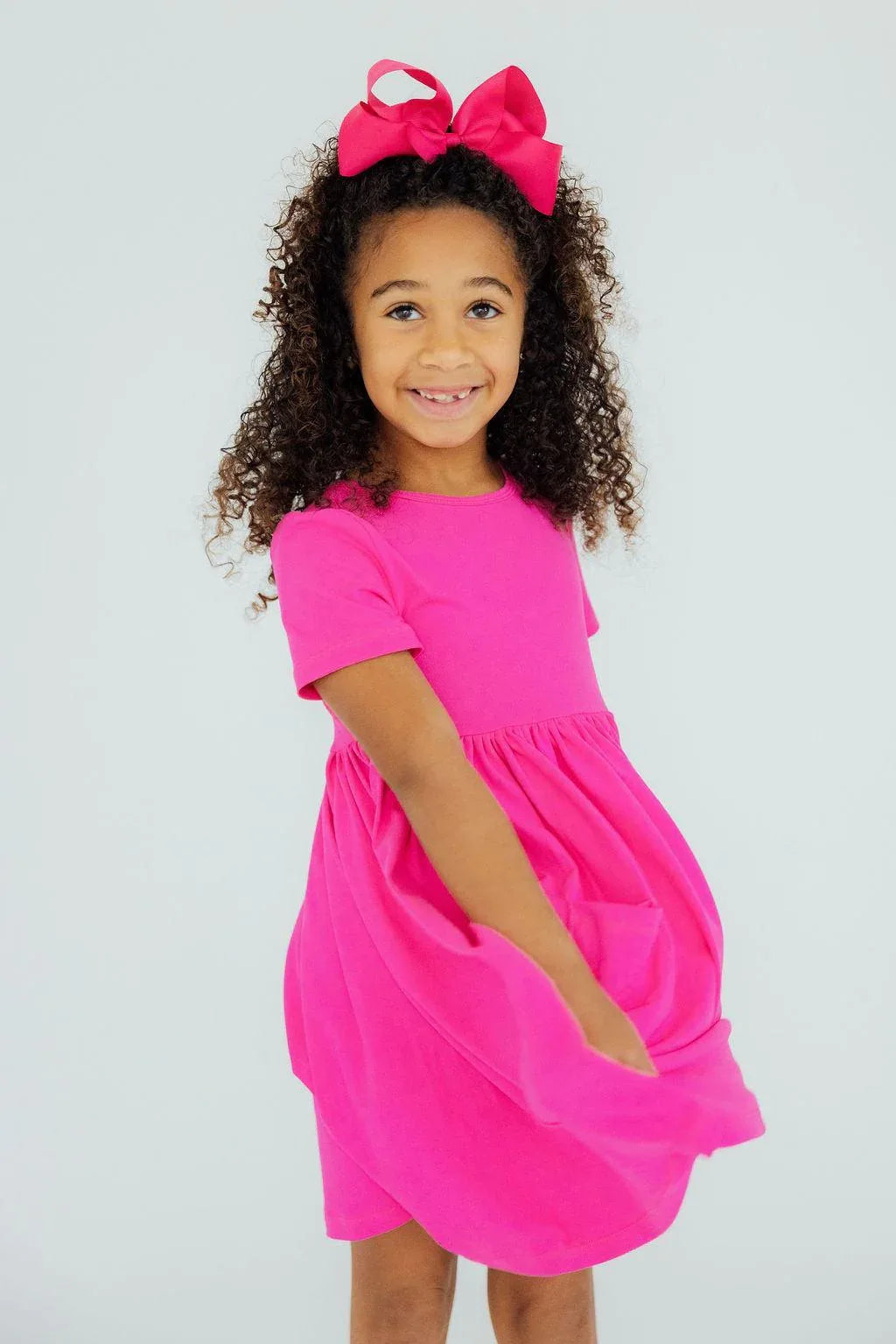 Hot Pink S/S Pocket Twirl Dress - Mila & Rose ® - Flyclothing LLC