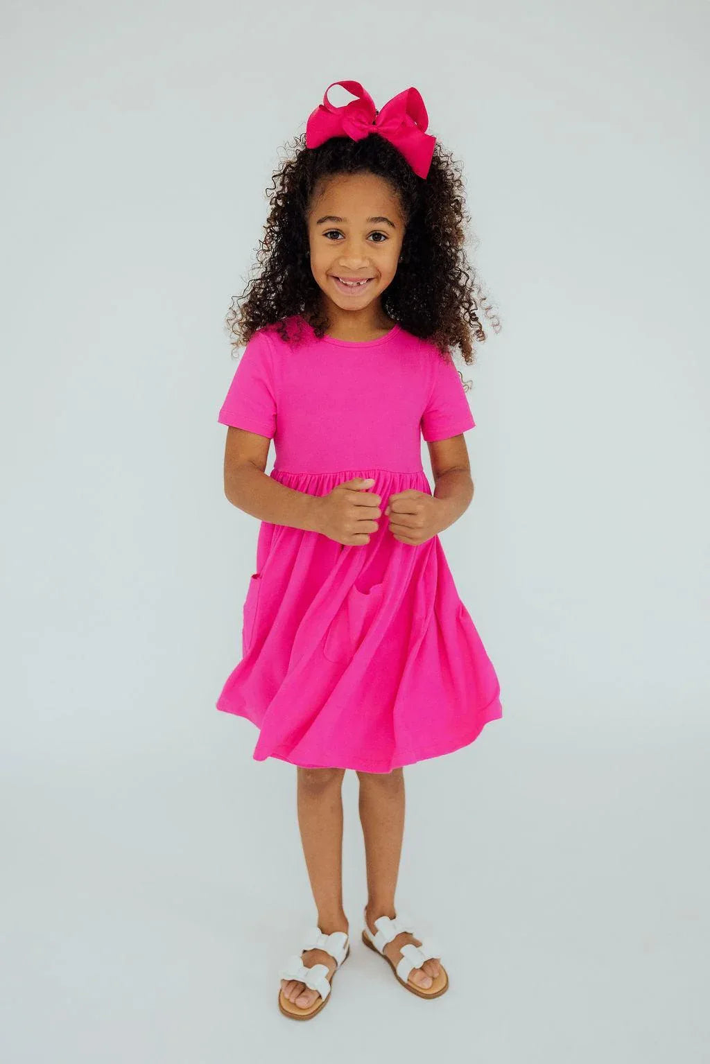 Hot Pink S/S Pocket Twirl Dress - Mila & Rose ® - Flyclothing LLC