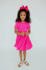 Hot Pink S/S Pocket Twirl Dress - Mila & Rose ® - Flyclothing LLC