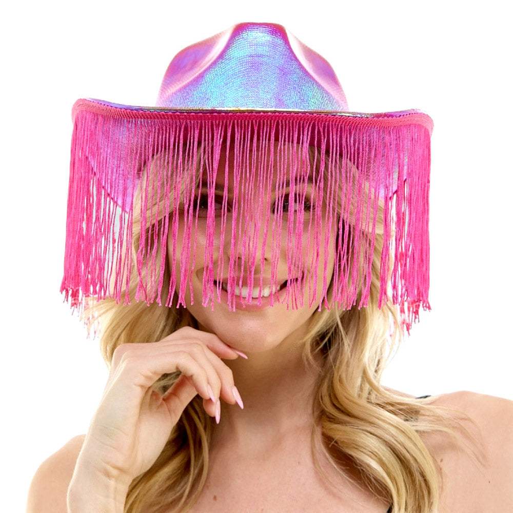 Shiny Western Cowboy Hat with Fringe - Madeline Love - Flyclothing LLC
