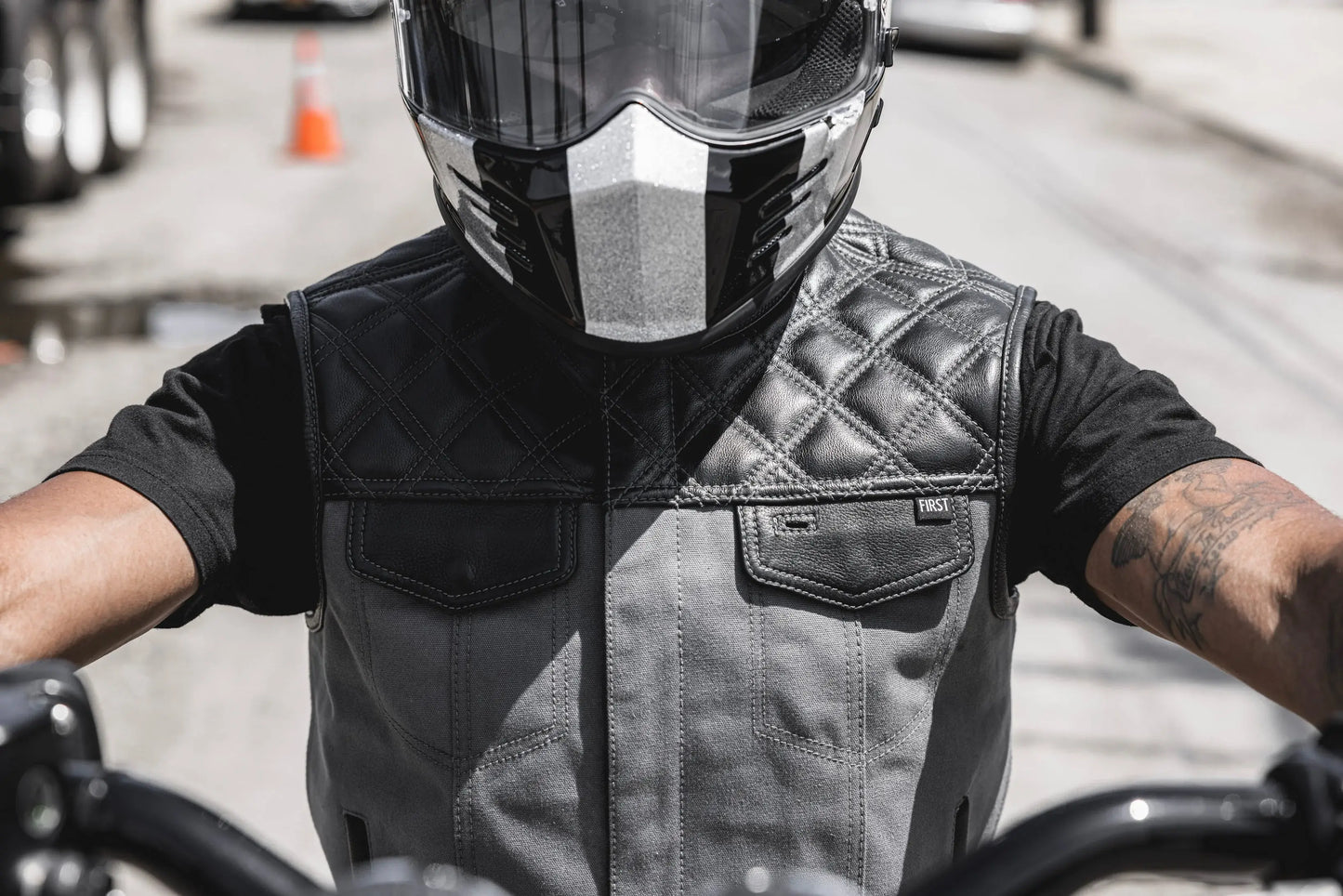 Hunt Club Motorcycle Leather Canvas Vest Grey - First Manufacturing Company - Flyclothing LLC