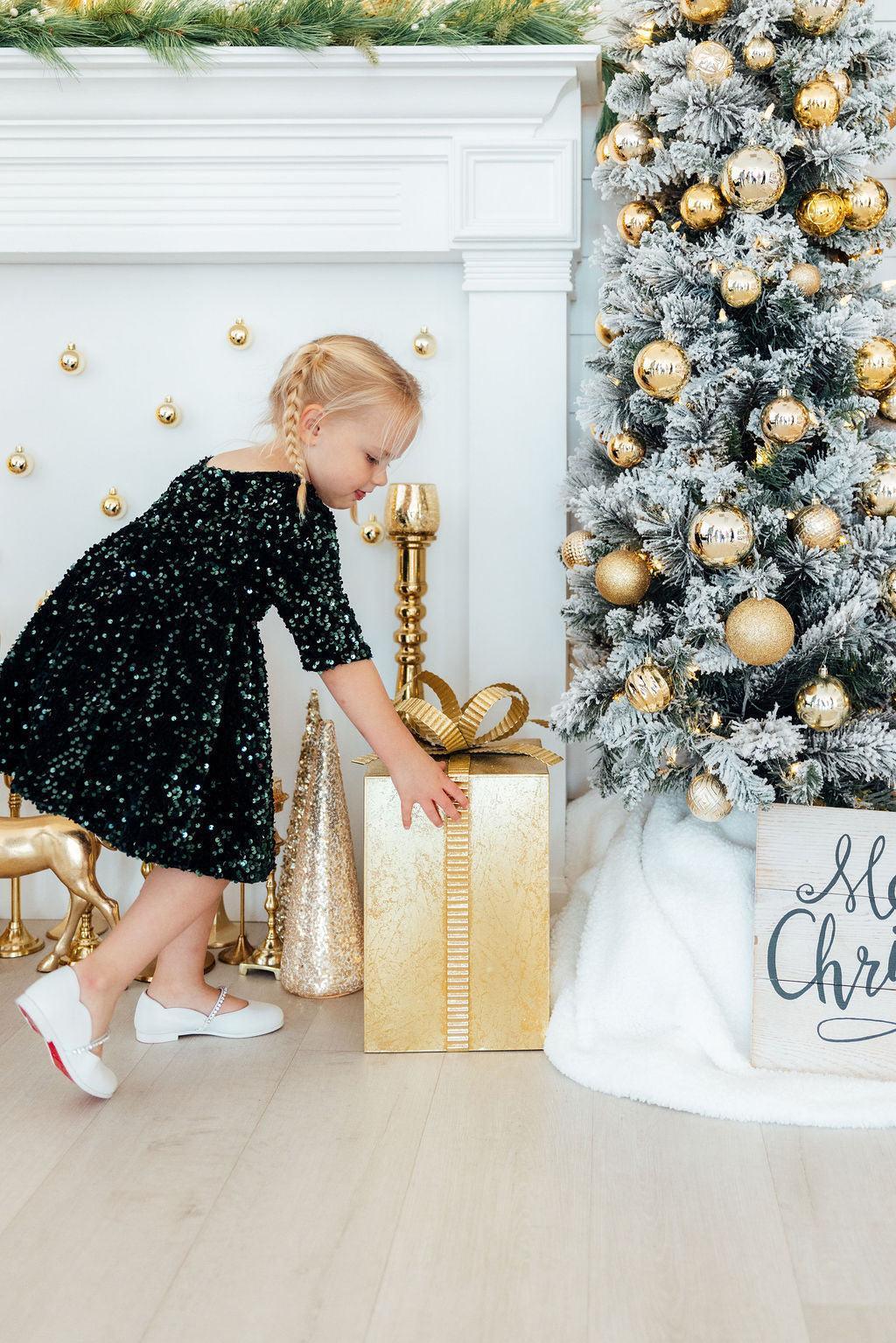 Hunter Green Velvet Sequin Dress - Mila & Rose ® - Flyclothing LLC