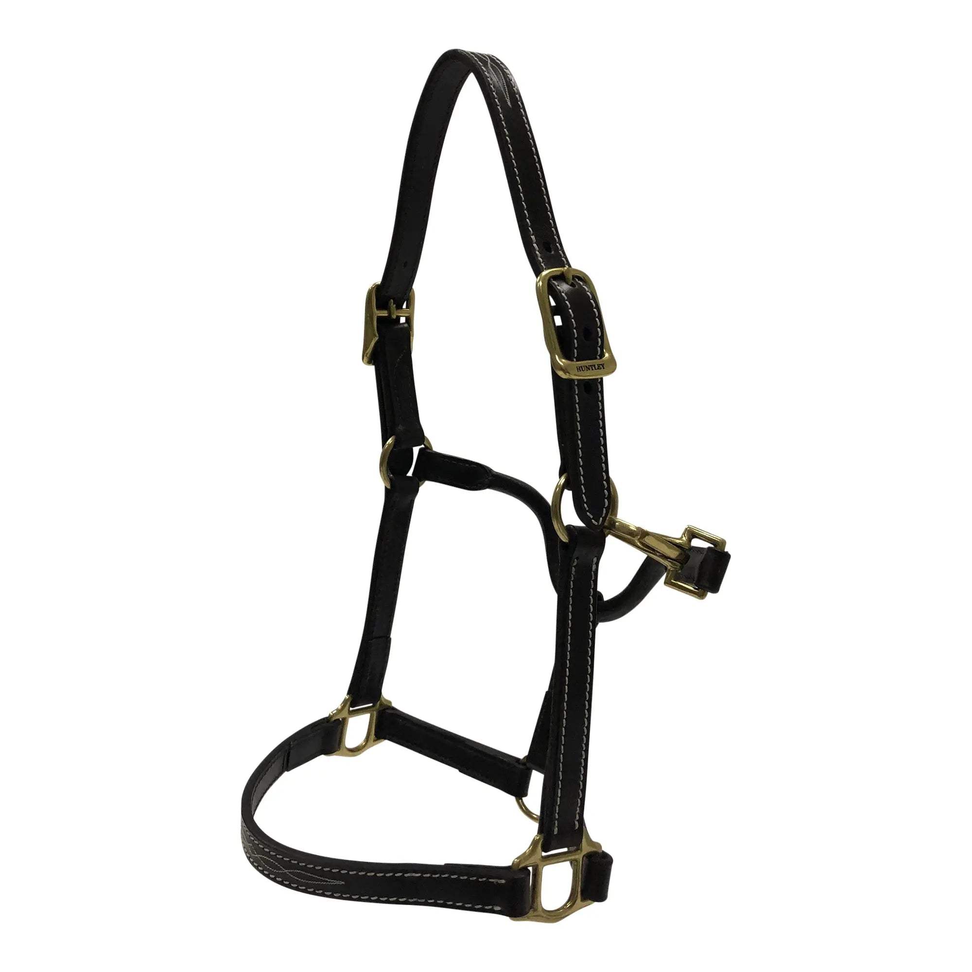 Huntley Equestrian Fancy Stitched Adjustable Premium Leather Pony Halter with Brass Hardware - Huntley Equestrian - Flyclothing LLC