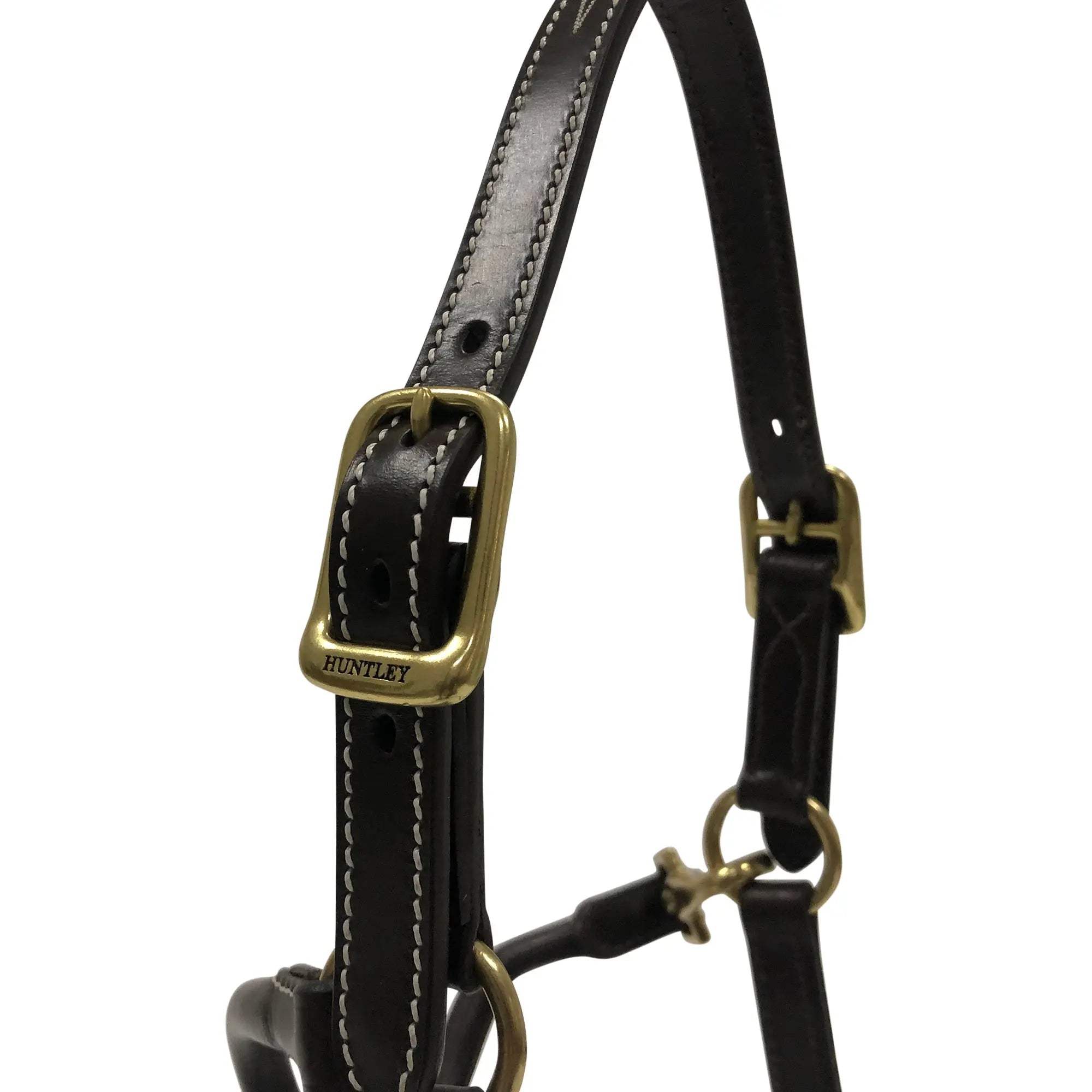 Huntley Equestrian Fancy Stitched Adjustable Premium Leather Pony Halter with Brass Hardware - Huntley Equestrian - Flyclothing LLC