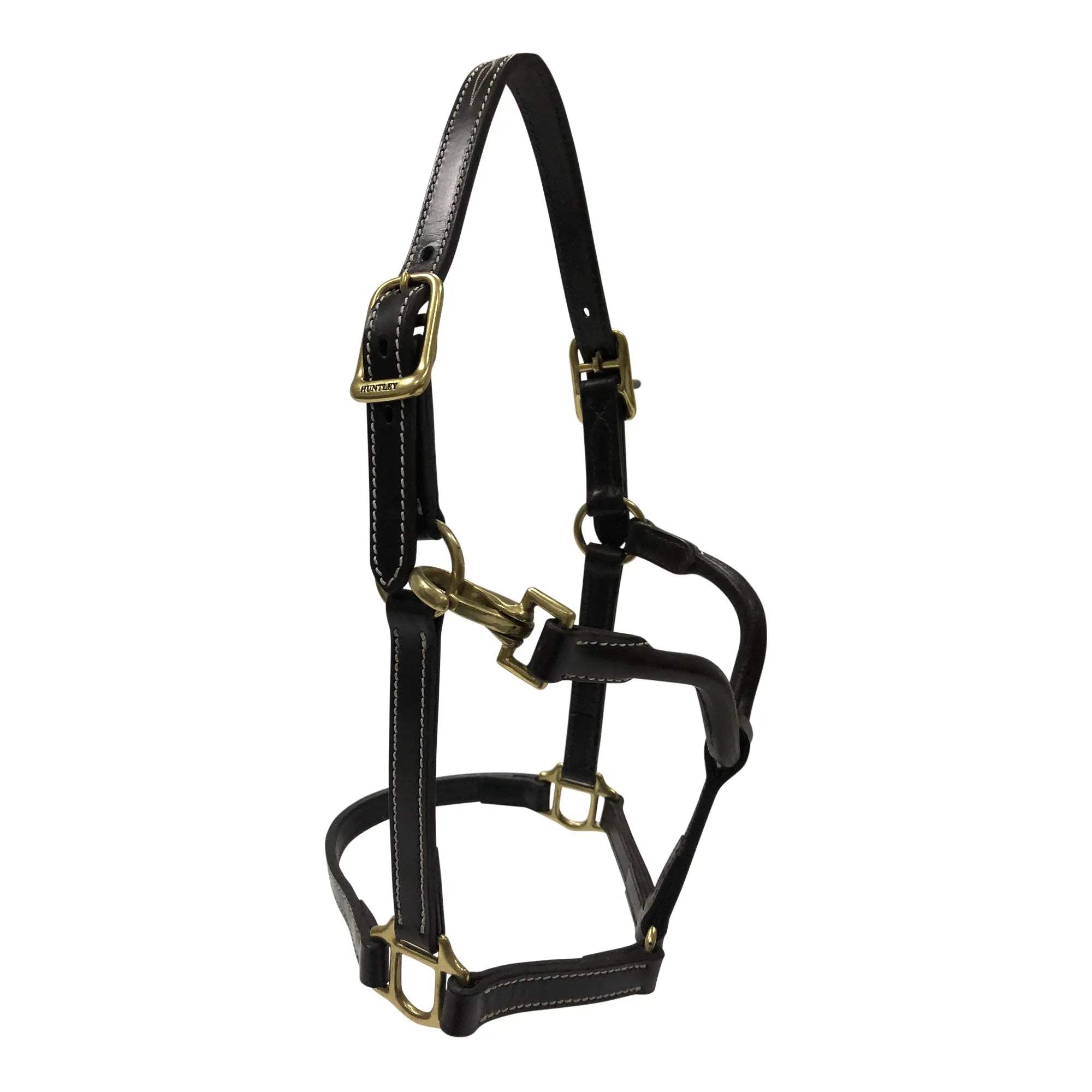Huntley Equestrian Fancy Stitched Adjustable Premium Leather Pony Halter with Brass Hardware - Huntley Equestrian - Flyclothing LLC