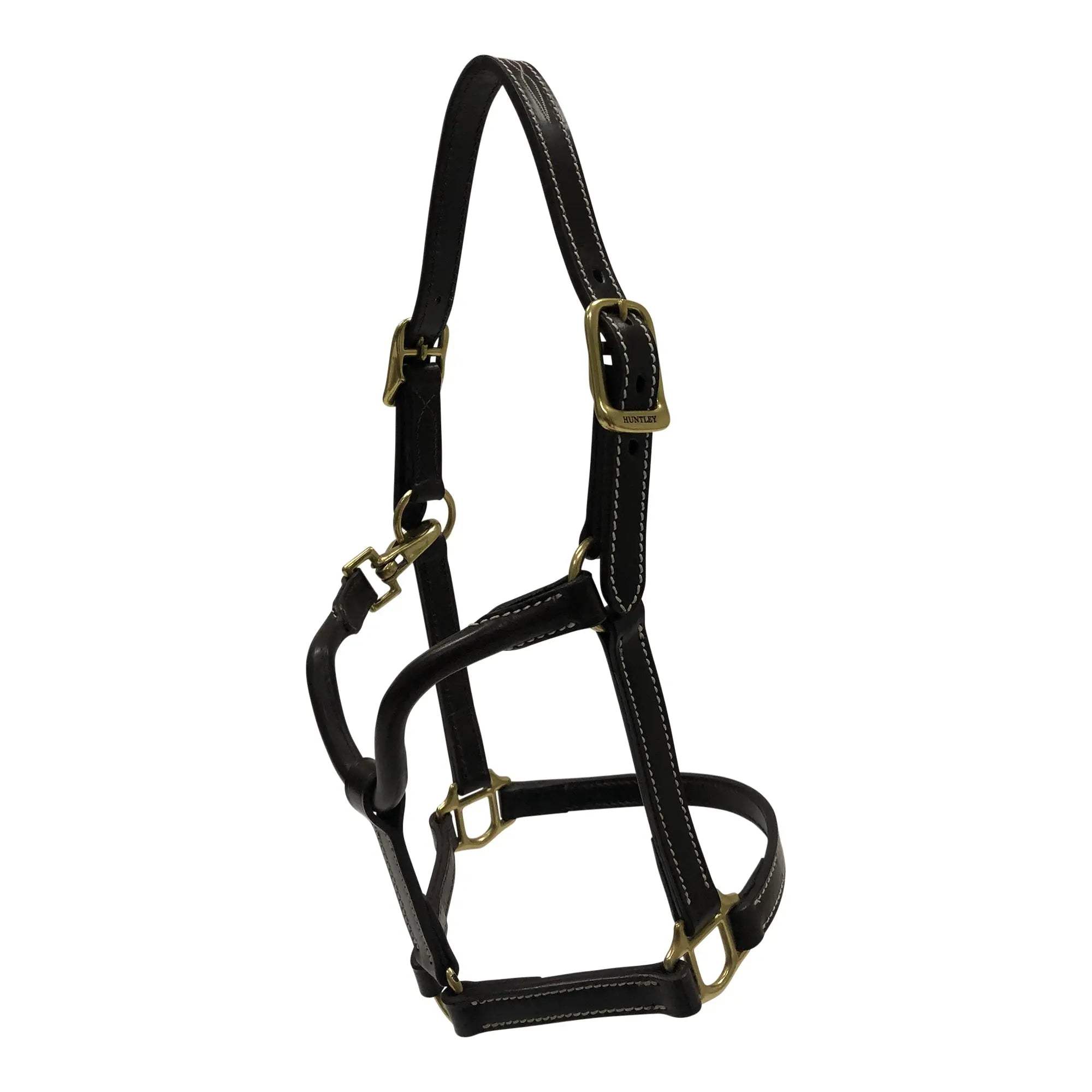 Huntley Equestrian Fancy Stitched Adjustable Premium Leather Pony Halter with Brass Hardware - Huntley Equestrian - Flyclothing LLC
