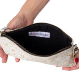 Huntley Equestrian Hair on Hide Leather Wristlet Clutch Wallet Purse, Golden Foil