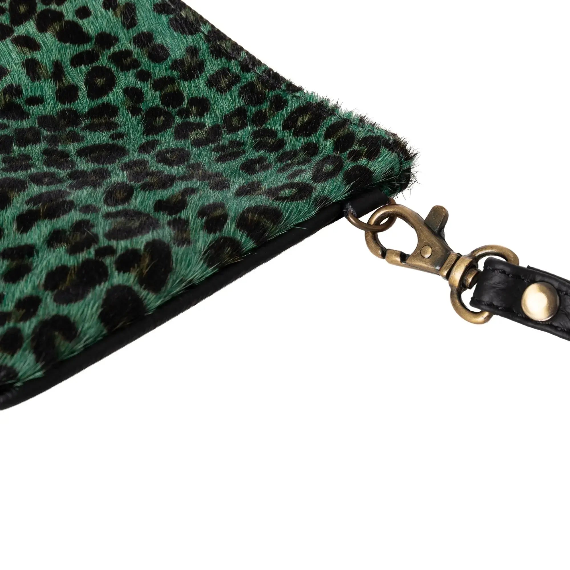 Huntley Equestrian Hair on Hide Leather Wristlet Clutch Wallet Purse, Golden Foil