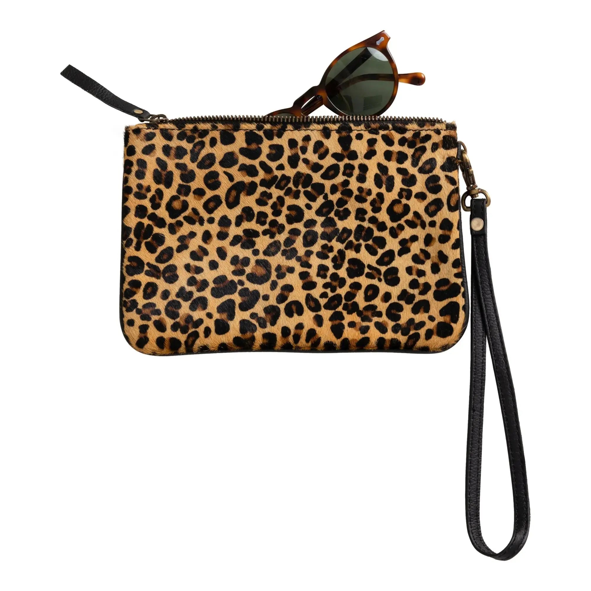 Huntley Equestrian Hair on Hide Leather Wristlet Clutch Wallet Purse, Golden Foil