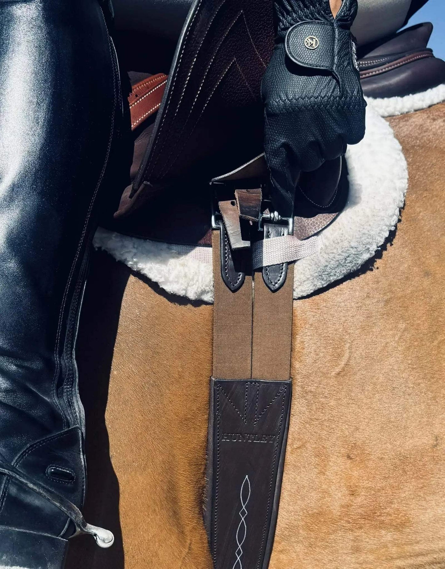Huntley Equestrian Sedgwick Leather Fancy Stitched Padded Leather Contour Shaped Girth with Double End Elastic - Huntley Equestrian - Flyclothing LLC