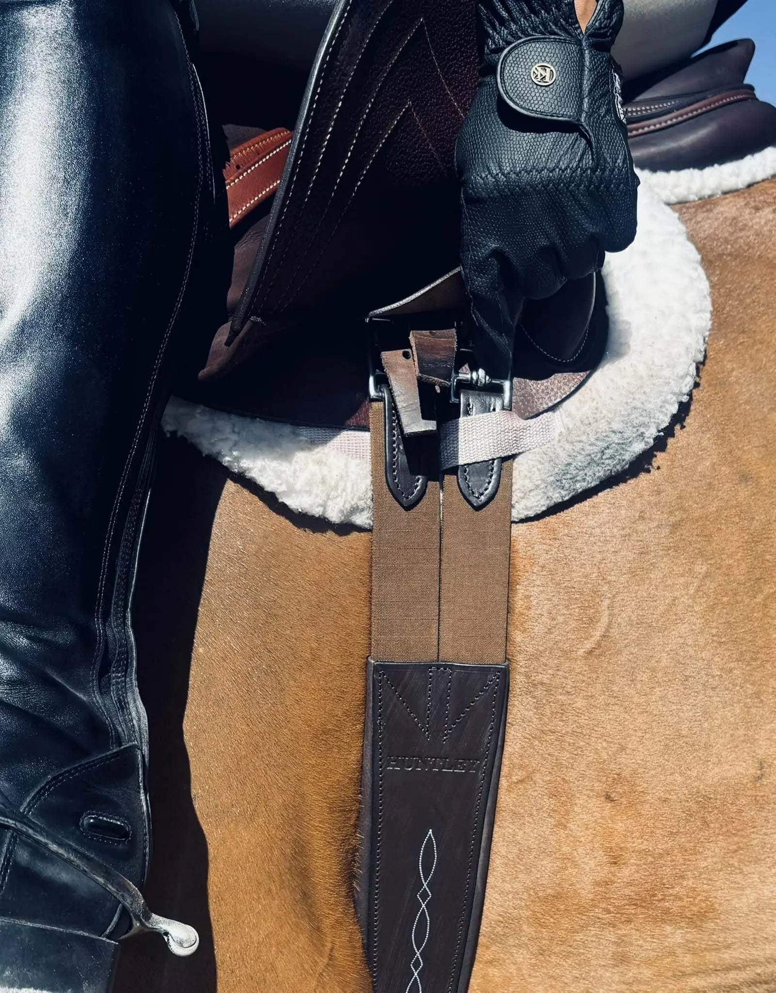 Huntley Equestrian Sedgwick Leather Fancy Stitched Padded Leather Contour Shaped Girth with Double End Elastic - Huntley Equestrian - Flyclothing LLC