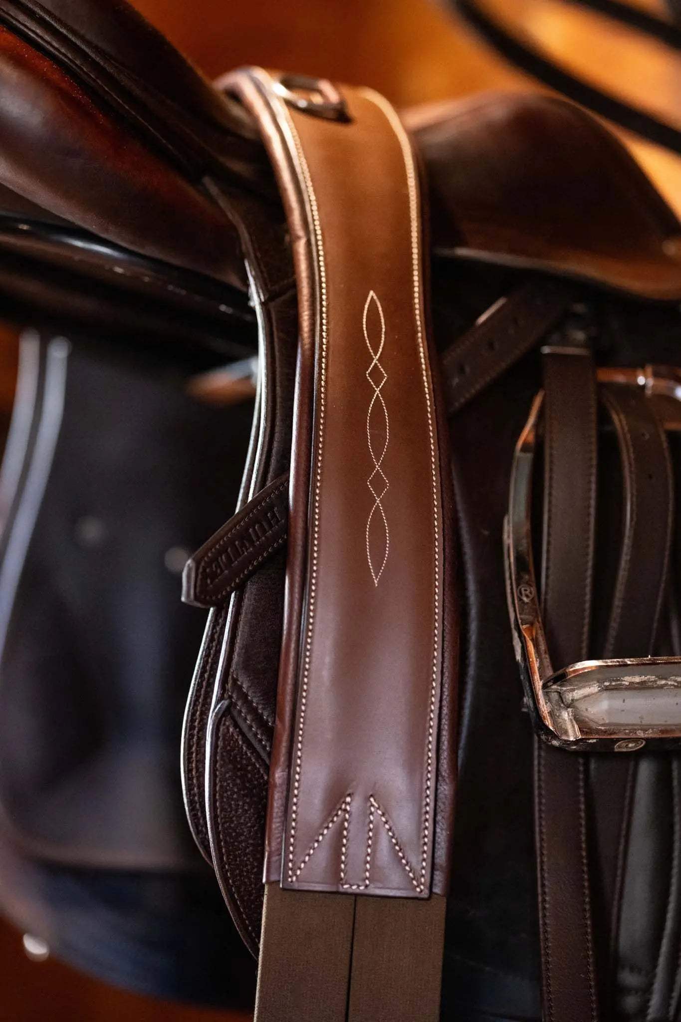 Huntley Equestrian Sedgwick Leather Fancy Stitched Padded Leather Contour Shaped Girth with Double End Elastic - Huntley Equestrian - Flyclothing LLC