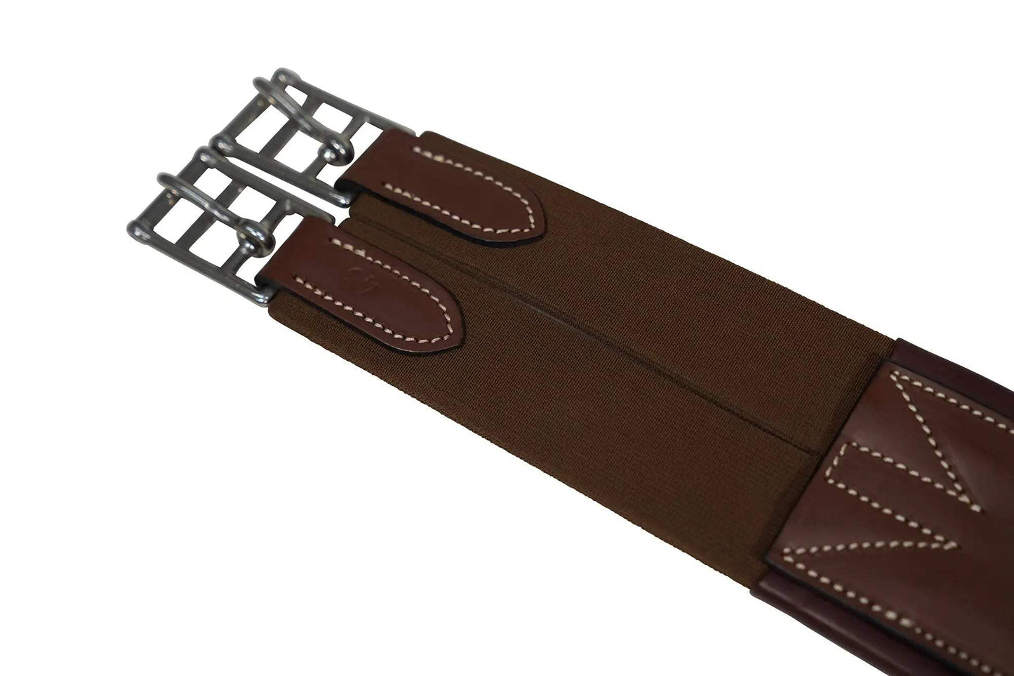 Huntley Equestrian Sedgwick Leather Fancy Stitched Padded Leather Contour Shaped Girth with Double End Elastic - Huntley Equestrian - Flyclothing LLC