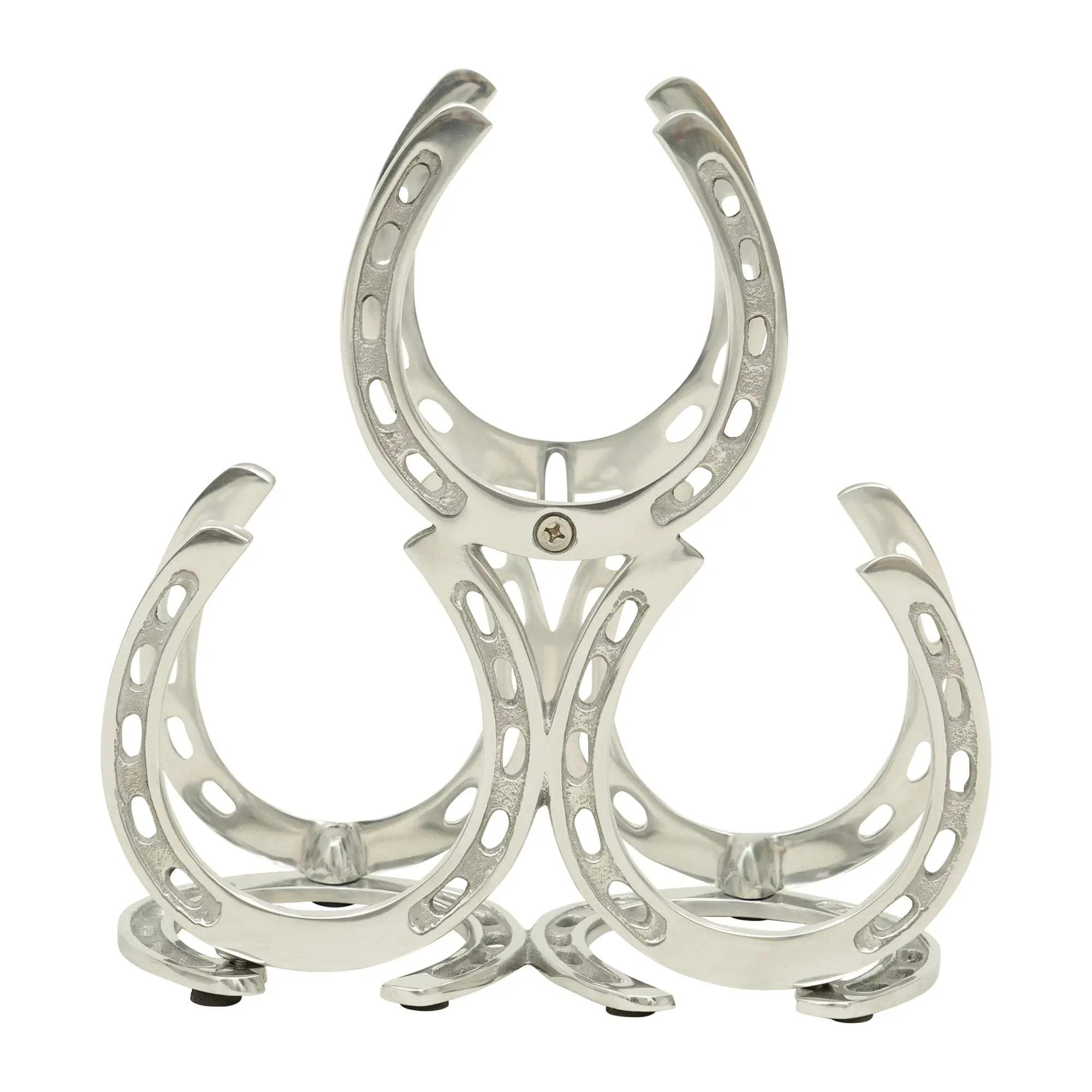Huntley Horseshoe 3-Bottle Wine Rack, Aluminum Silver Finish - Huntley Equestrian - Flyclothing LLC