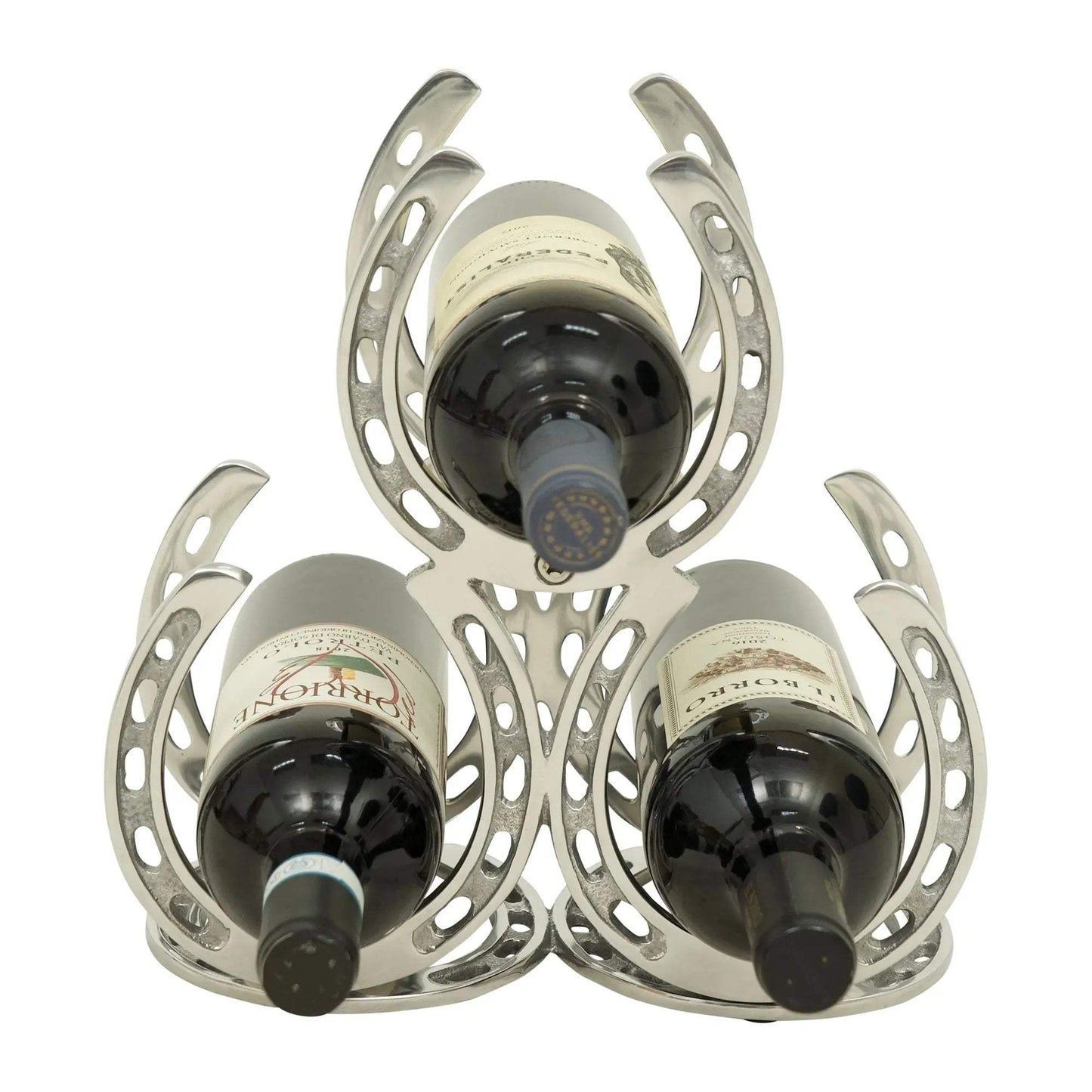 Huntley Horseshoe 3-Bottle Wine Rack, Aluminum Silver Finish - Huntley Equestrian - Flyclothing LLC