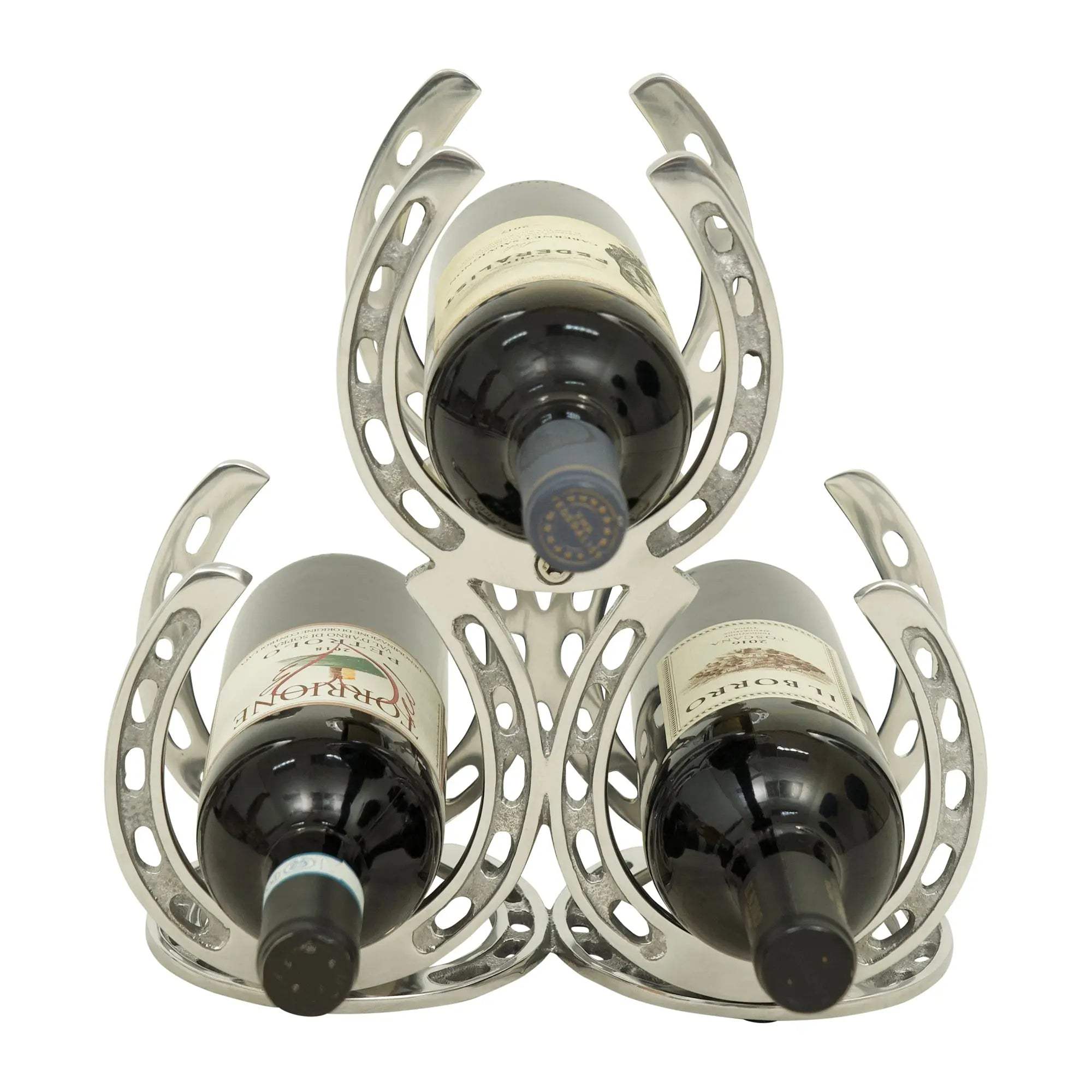 Huntley Horseshoe 3-Bottle Wine Rack, Aluminum Silver Finish - Huntley Equestrian - Flyclothing LLC