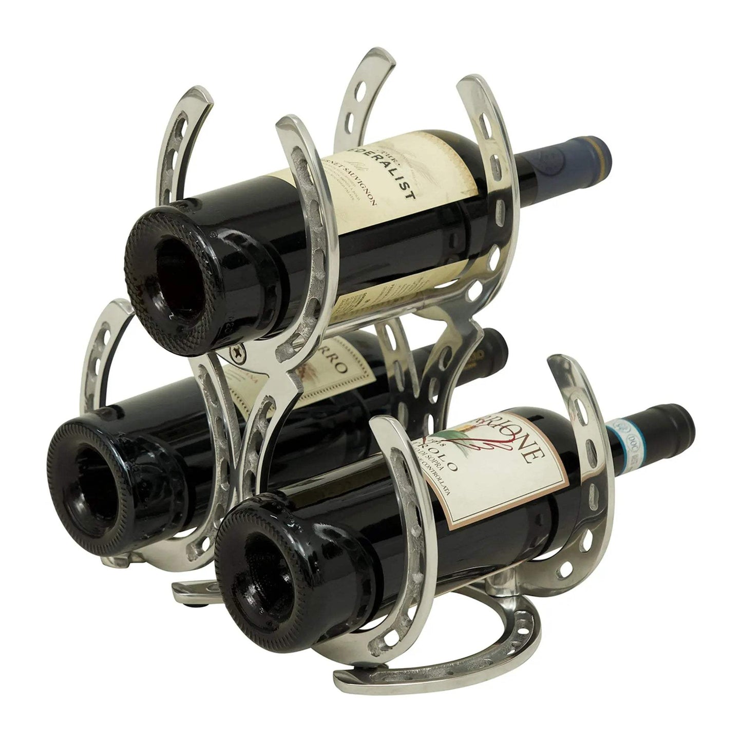 Huntley Horseshoe 3-Bottle Wine Rack, Aluminum Silver Finish - Huntley Equestrian - Flyclothing LLC