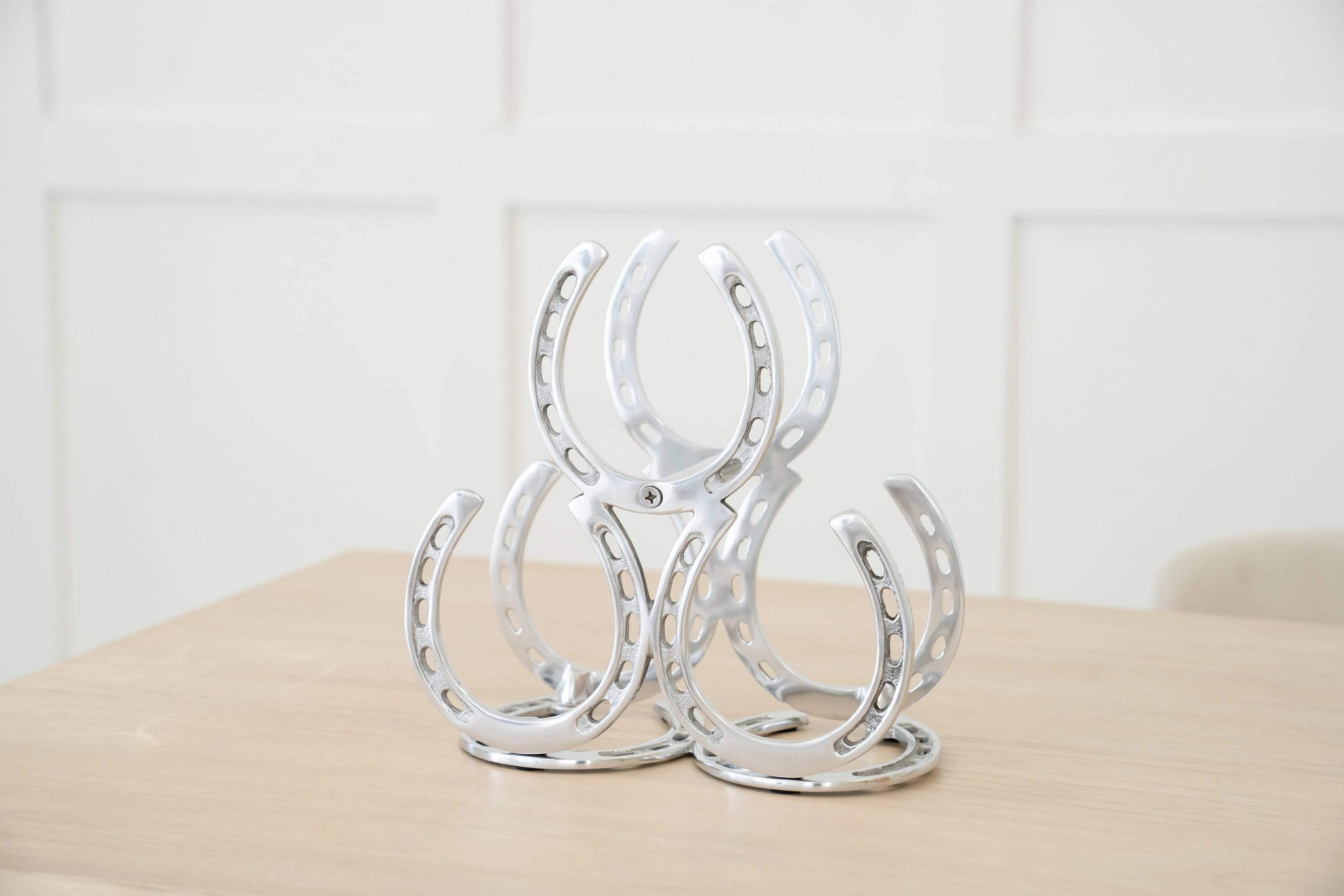 Huntley Horseshoe 3-Bottle Wine Rack, Aluminum Silver Finish - Huntley Equestrian - Flyclothing LLC