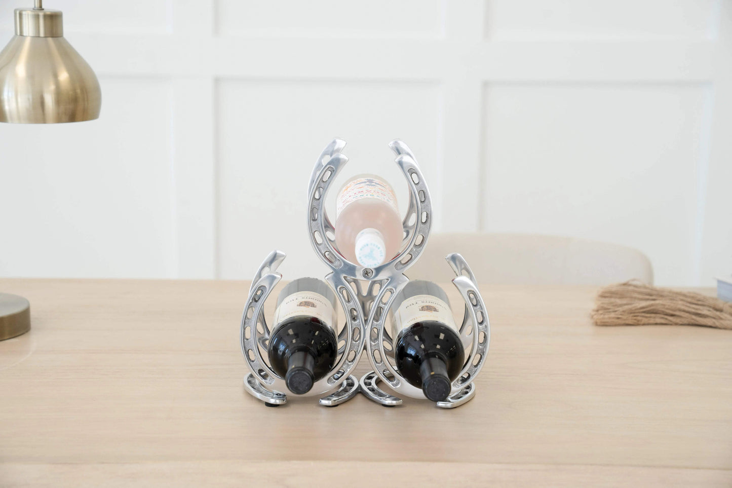 Huntley Horseshoe 3-Bottle Wine Rack, Aluminum Silver Finish - Huntley Equestrian - Flyclothing LLC