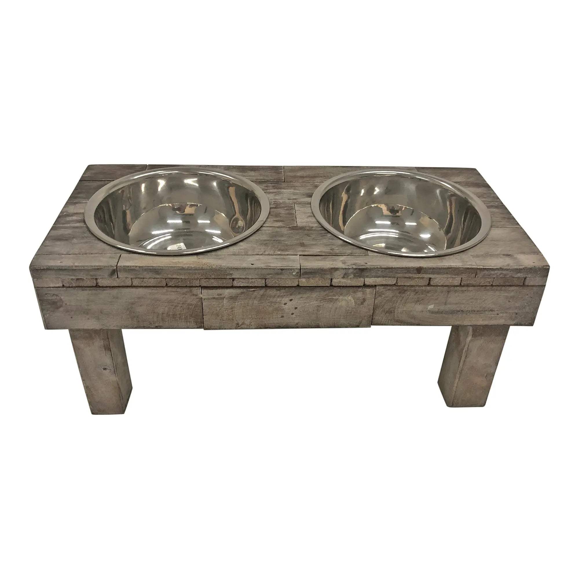 Huntley Pet Berjen Table Elevated Double Bowl Pet Feeder, Brown Wash - Huntley Equestrian - Flyclothing LLC