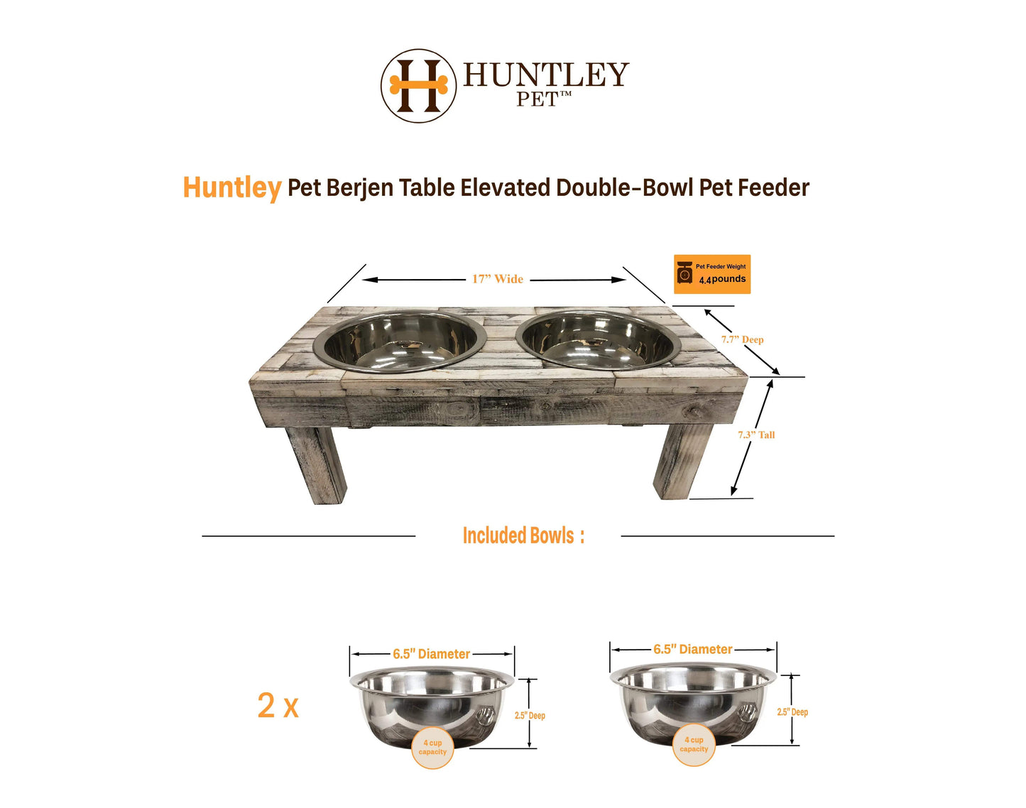 Huntley Pet Berjen Table Elevated Double Bowl Pet Feeder, Brown Wash - Huntley Equestrian - Flyclothing LLC