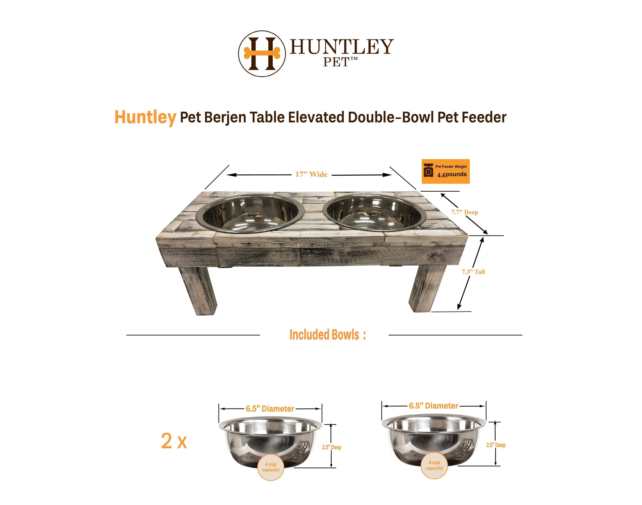 Huntley Pet Berjen Table Elevated Double Bowl Pet Feeder, Brown Wash - Huntley Equestrian - Flyclothing LLC