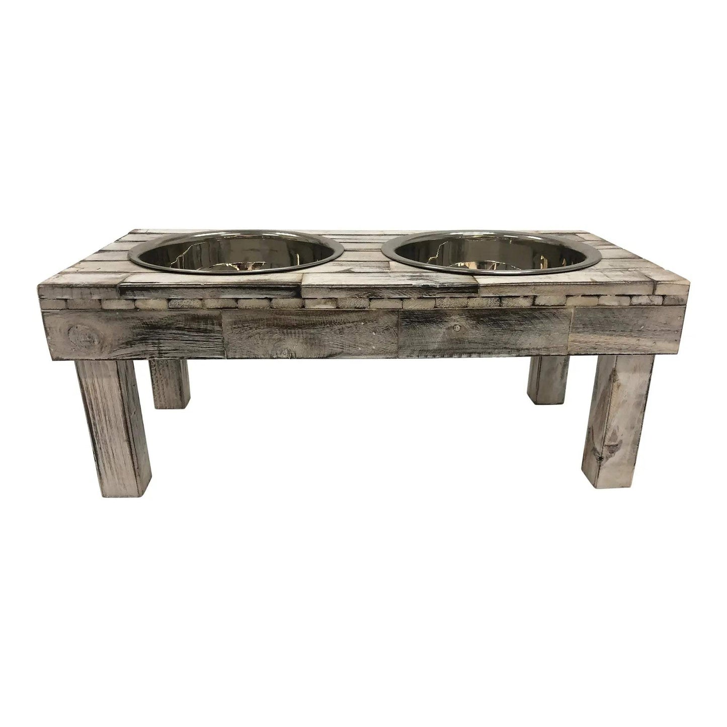 Huntley Pet Berjen Table Elevated Double Bowl Pet Feeder, White Wash - Huntley Equestrian - Flyclothing LLC