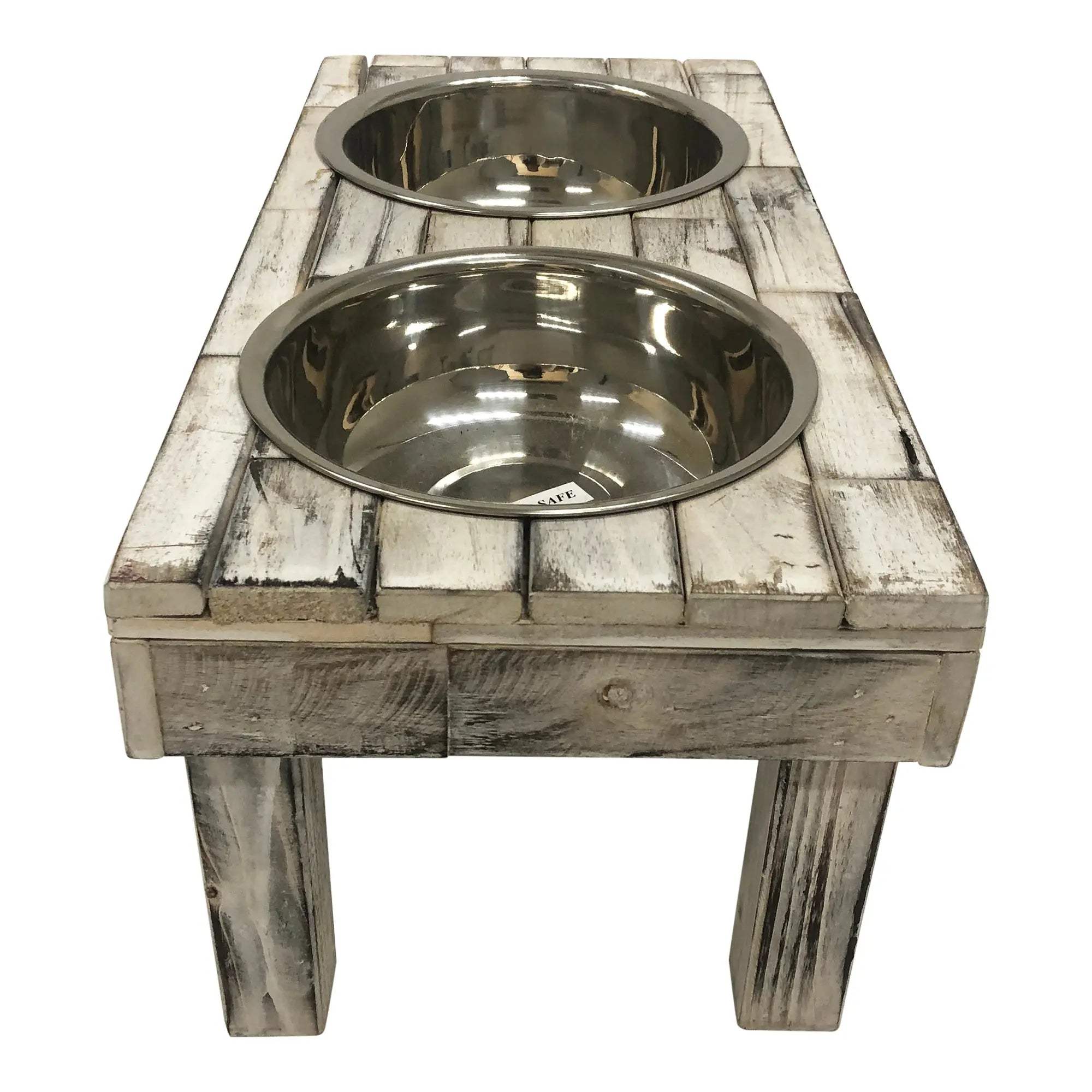 Huntley Pet Berjen Table Elevated Double Bowl Pet Feeder, White Wash - Huntley Equestrian - Flyclothing LLC