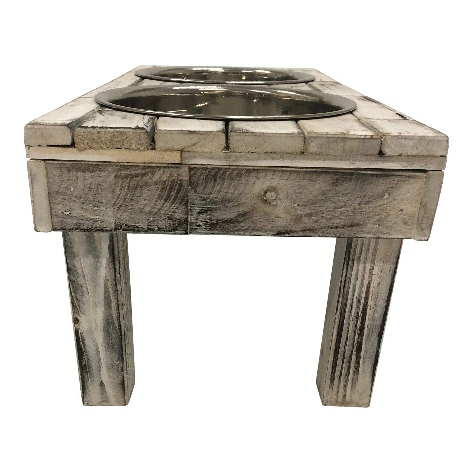 Huntley Pet Berjen Table Elevated Double Bowl Pet Feeder, White Wash - Huntley Equestrian - Flyclothing LLC