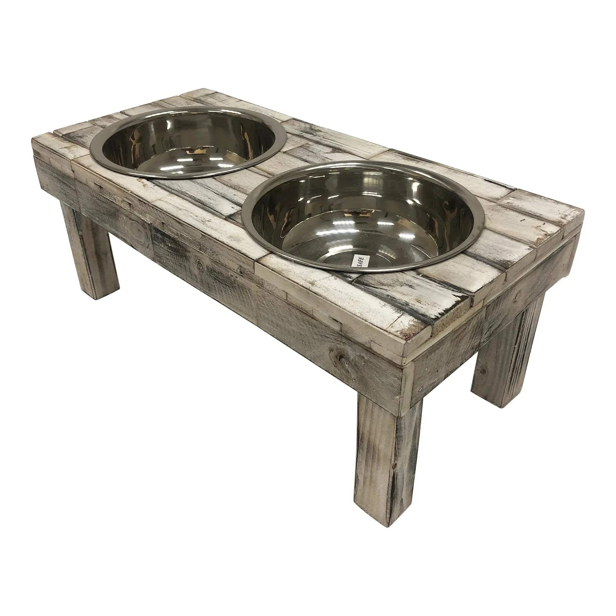 Huntley Pet Berjen Table Elevated Double Bowl Pet Feeder, White Wash - Huntley Equestrian - Flyclothing LLC