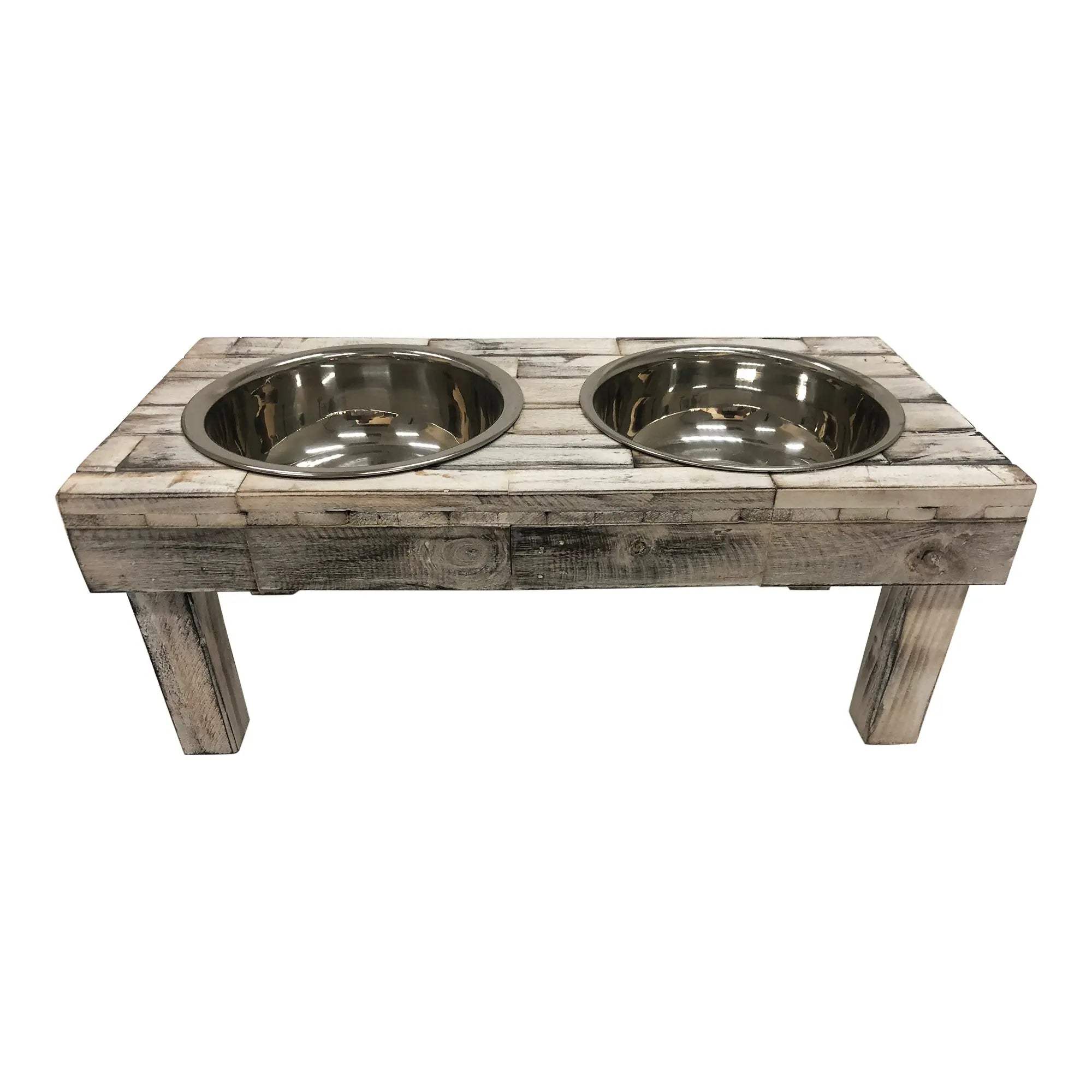Huntley Pet Berjen Table Elevated Double Bowl Pet Feeder, White Wash - Huntley Equestrian - Flyclothing LLC