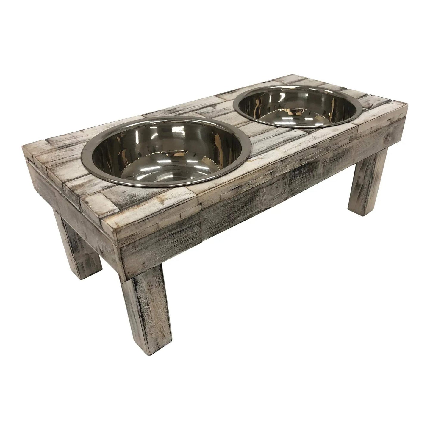 Huntley Pet Berjen Table Elevated Double Bowl Pet Feeder, White Wash - Huntley Equestrian - Flyclothing LLC