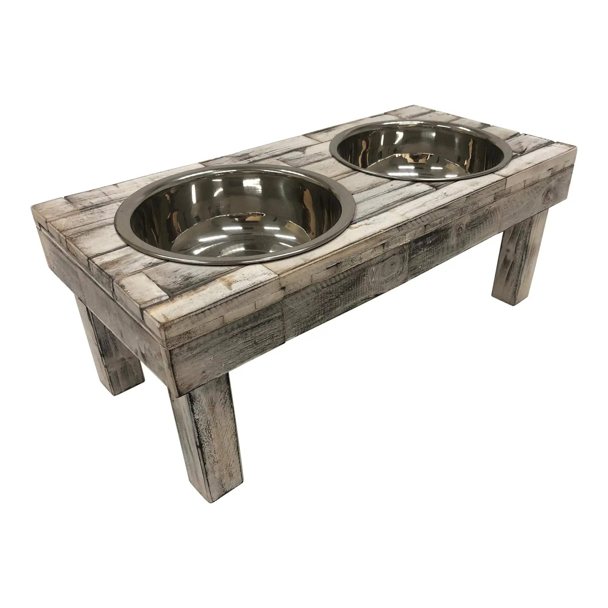 Huntley Pet Berjen Table Elevated Double Bowl Pet Feeder, White Wash - Huntley Equestrian - Flyclothing LLC