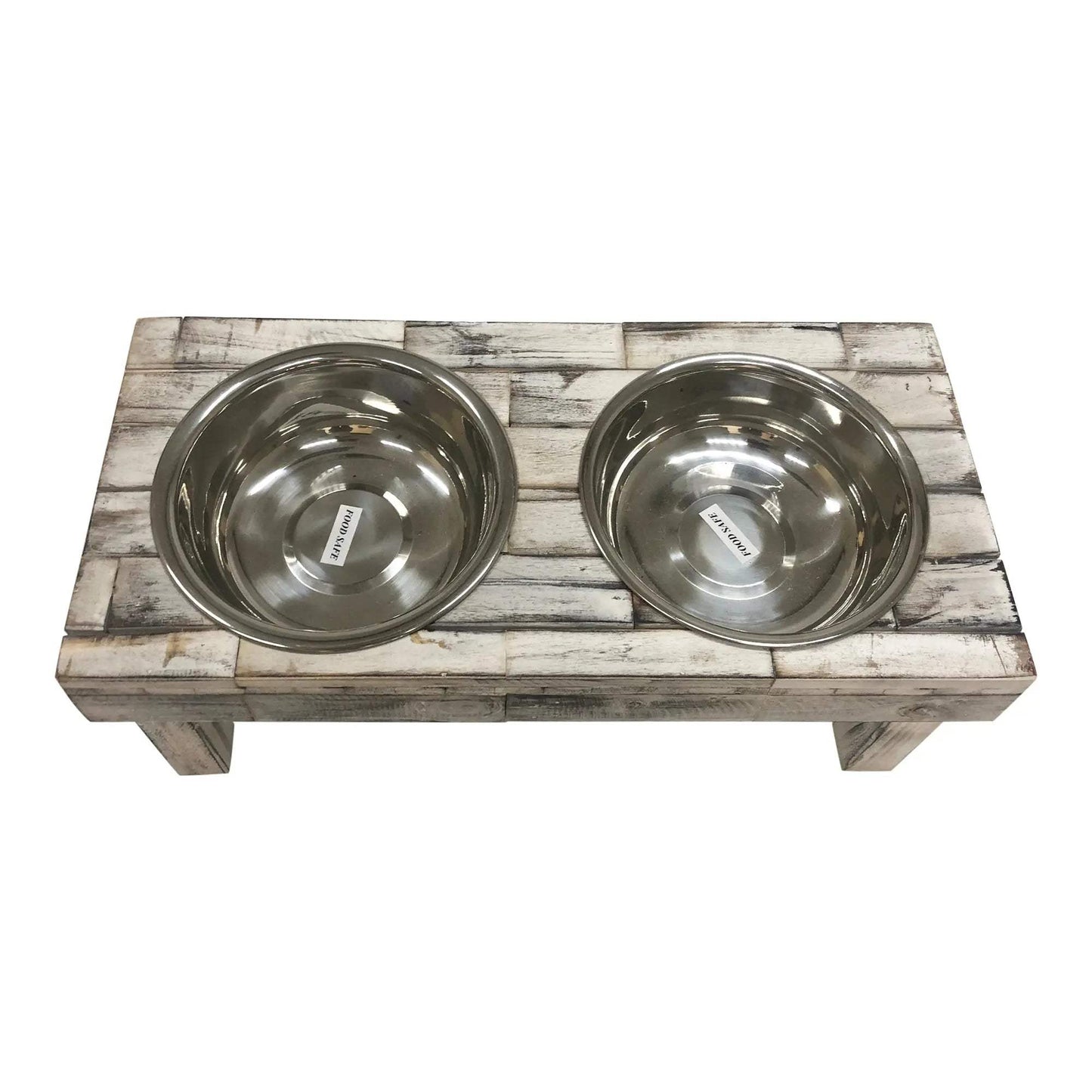Huntley Pet Berjen Table Elevated Double Bowl Pet Feeder, White Wash - Huntley Equestrian - Flyclothing LLC