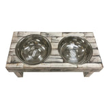 Huntley Pet Berjen Table Elevated Double Bowl Pet Feeder, White Wash - Huntley Equestrian - Flyclothing LLC