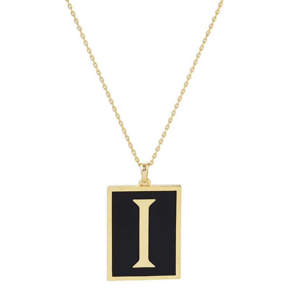 Gold Dipped Enamel Rectangle Monogram Pendant Necklace - Madeline Love - Flyclothing LLC