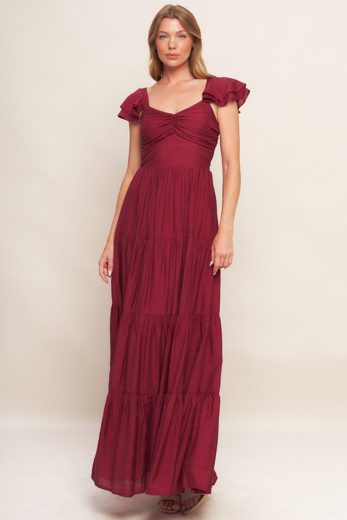 SUMMER MILK DEEP RED WOVEN MAXI DRESS - Flying Tomato - Flyclothing LLC