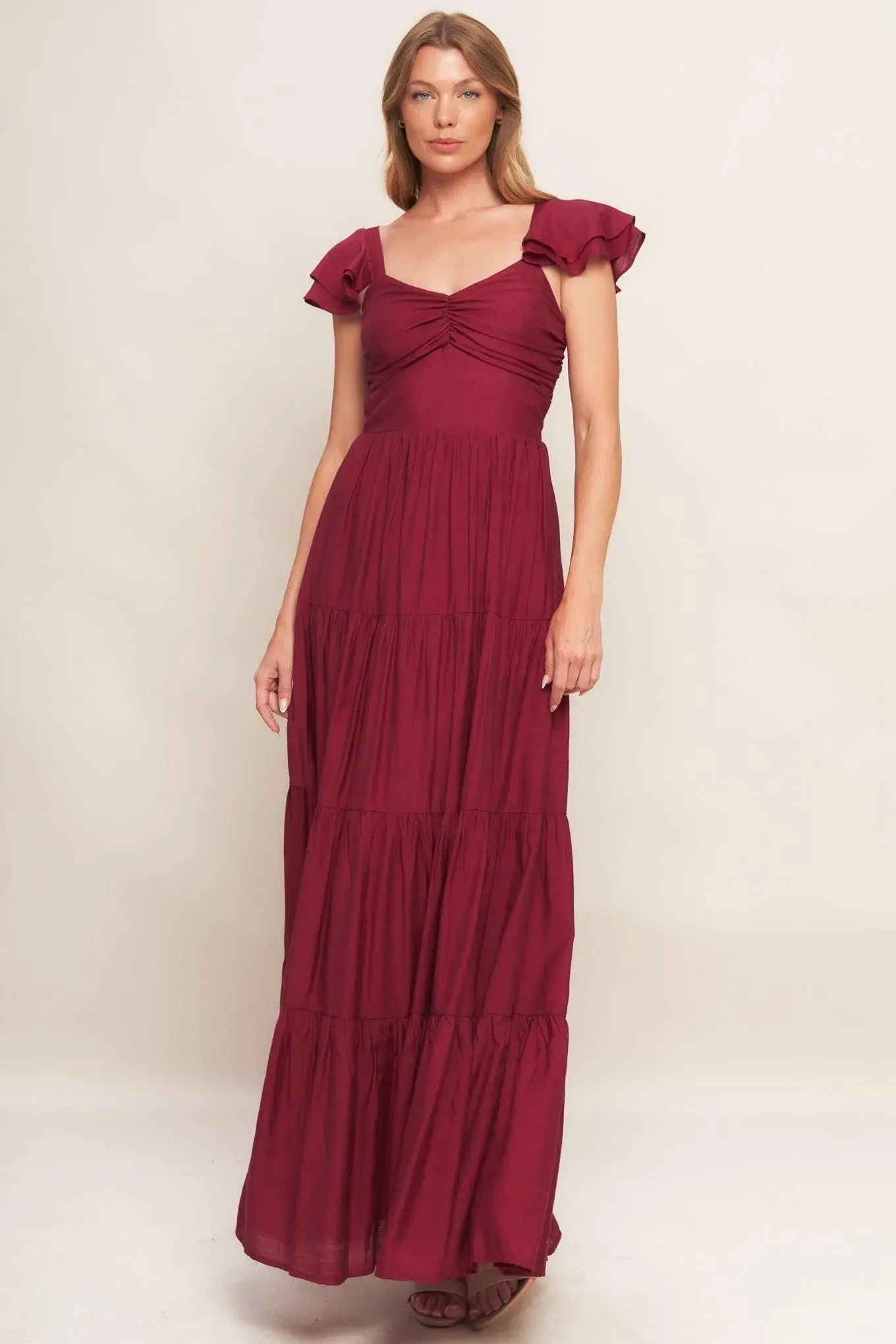 SUMMER MILK DEEP RED WOVEN MAXI DRESS - Flying Tomato - Flyclothing LLC