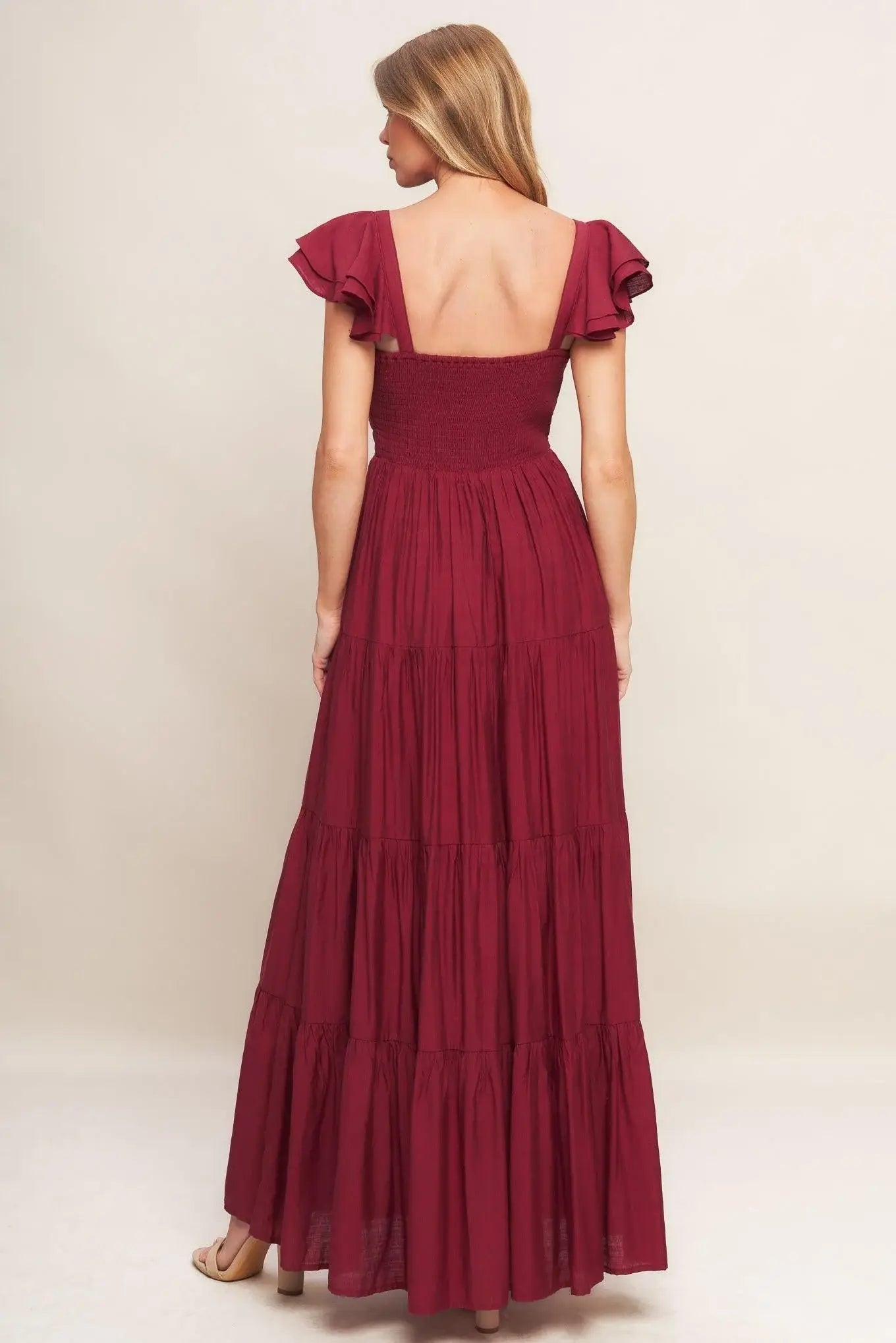 SUMMER MILK DEEP RED WOVEN MAXI DRESS - Flying Tomato - Flyclothing LLC