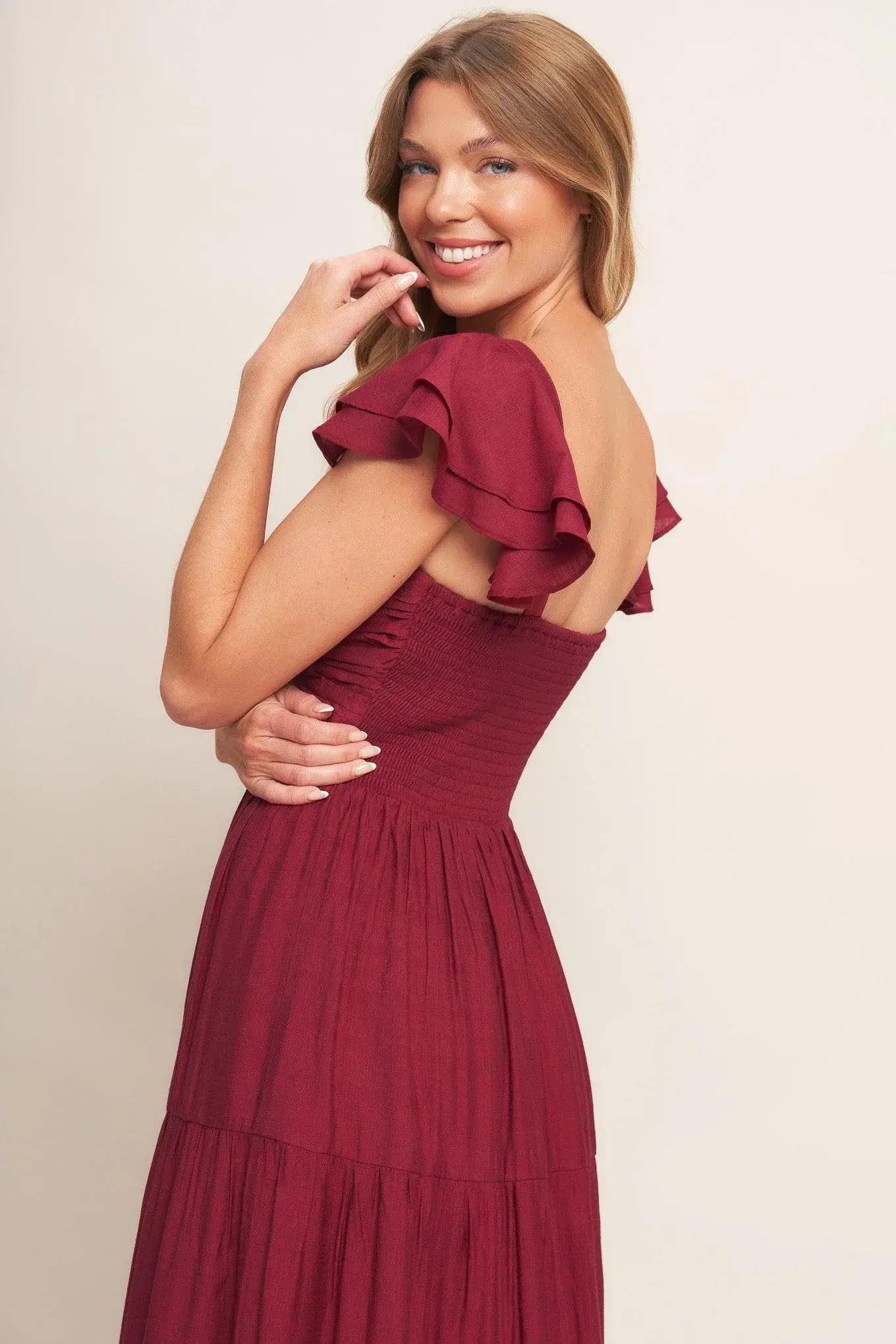 SUMMER MILK DEEP RED WOVEN MAXI DRESS - Flying Tomato - Flyclothing LLC