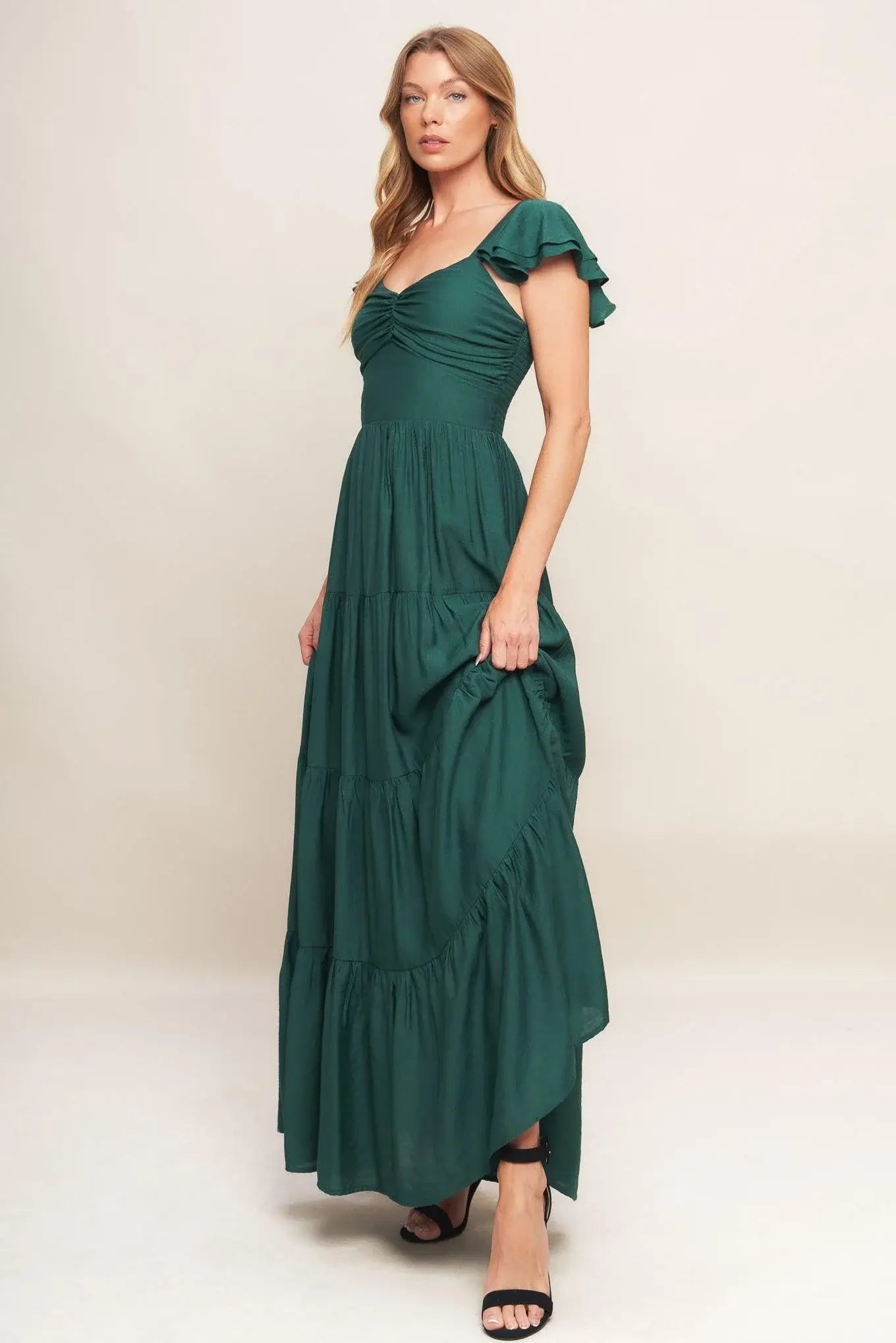 SUMMER MILK FOREST GREEN WOVEN MAXI DRESS - Flying Tomato - Flyclothing LLC